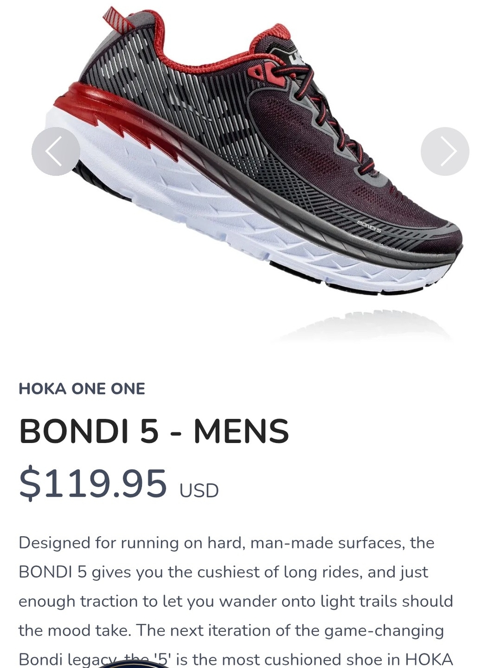 HOKA ONE ONE Bondi 5 Men's Running Shoe - Red/Black